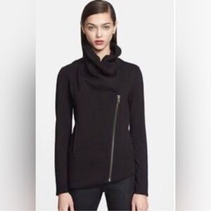 Helmut Lang Blue Villous Asymmetrical Zip Biker Jacket size Small